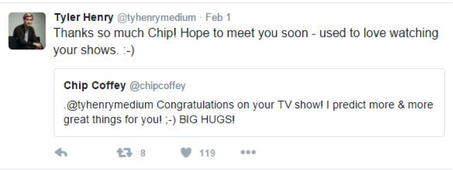 Tweet from Tyler Henry to Chip Coffey