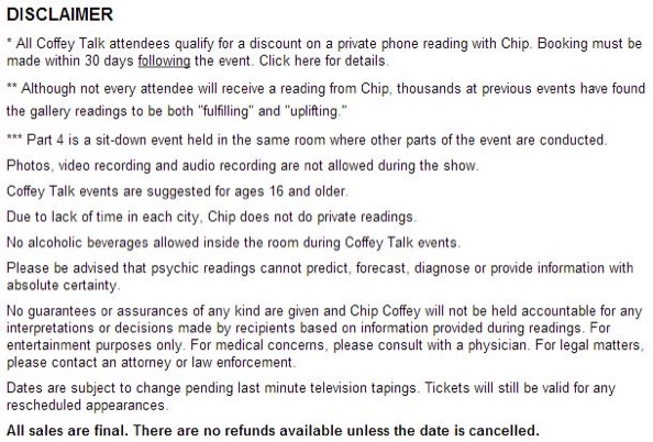 Disclaimer requiring that ID be shown at the door (amongst other things)