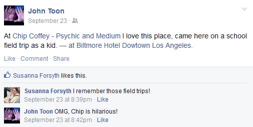 Facebook post checking into the event